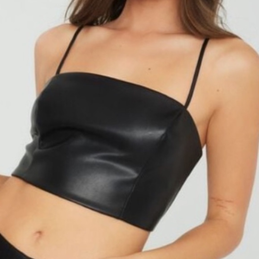 Garage Faux Leather Cami Top Black XS